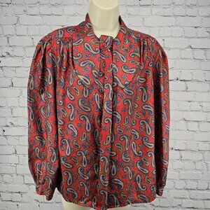 VTG Laura & Jayne Red Paisley Swallowed-tailed Long Sleeve Blouse Size 10
